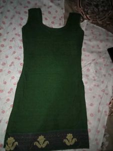 Dark Green Kurta with Embroidered Border