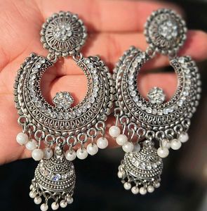 Elegant Oxidized Silver Jhumka Earrings