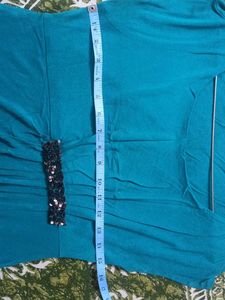 Teal Ruched Dress with Embellished Waist