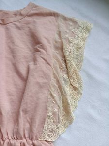 Chic Pink Peplum Top with Lace Sleeves