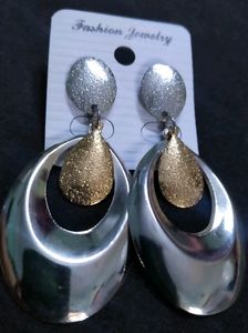 Silver Gold intermix stylish oval statement earrings for Women
