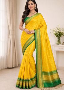 Elegant Yellow & Green Silk Saree