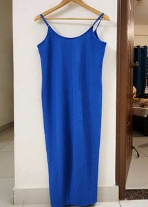 H&amp;M Vibrant Blue Ribbed Spaghetti Strap Dress