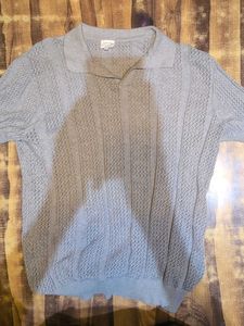 Men's Grey Knit Polo Sweater