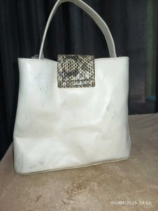 Cream &amp; Snake Print Handbag