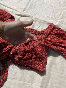 Red Textured Crop Top