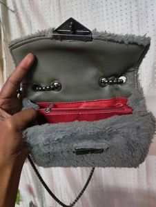 Fuzzy Grey Chain Bag