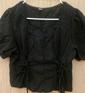 Black Lace-Up Square Neck Top