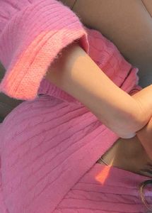Pink Cable Knit Wrap Sweater