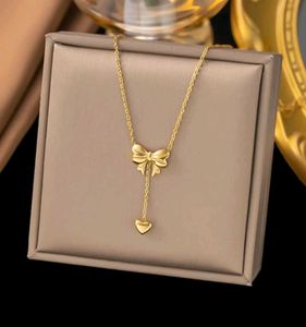 Anti-Tarnish Charming Bow &amp; Heart Pendant Necklace