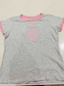 Grey T-Shirt with Pink Trim