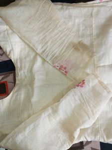 Cream &amp; Pink Floral Print Kurta