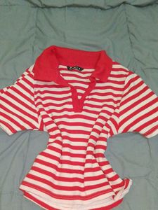Red & White Striped Polo T-Shirt