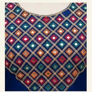 Blue Mirror Work Kurta Sharara Set