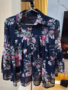 Navy Floral Bell Sleeve Top