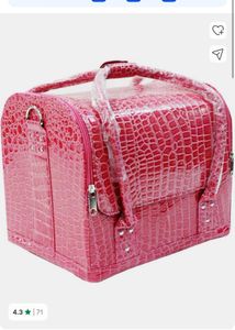 Pink Crocodile Print Makeup Bag with Strap