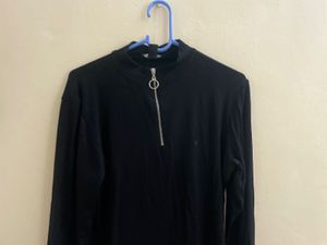 Black Zip Neck Long Sleeve Top