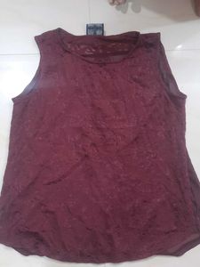 Burgundy Textured Sleeveless Top Transparent