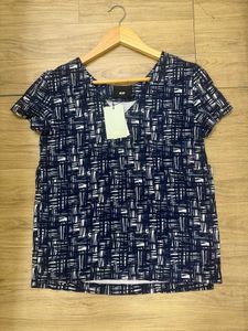 H&amp;M Navy &amp; White Abstract Print Top