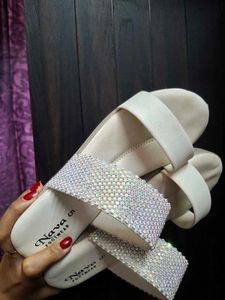 Sparkling White Slip-On Sandals