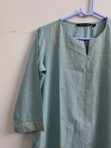 Elegant Teal Kurta with Silver Embellishments