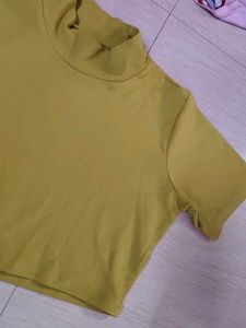 Yellow Turtle Neck Crop Top