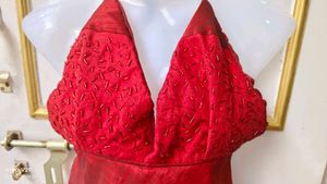 chatpata Red Beaded Halter Top