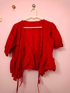 Chic Red Tie-Up Peplum Top