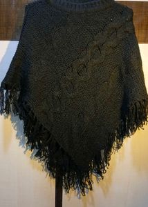 Cozy Knitted Poncho with Fringe