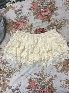 Cream Lace Ruffle Mini Skirt