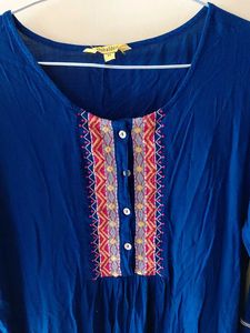 Vibrant Blue Embroidered Kurti