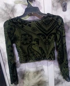 Green Paisley Print Crop Top