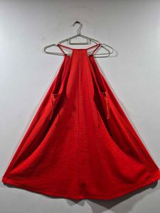 Vibrant Red Halter Neck A-Line ZARA dress