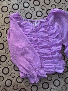 Sheer Ruched Puff Sleeve Top