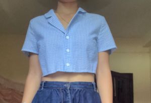 Blue Gingham Cropped Shirt