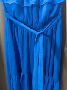 Stunning Blue Strapless Ruffle Dress