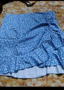 Blue Floral Ruched Mini Skirt