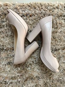 Chic Beige Peep-Toe Block Heels
