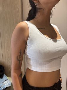 Ribbed White Cropped Tank Top