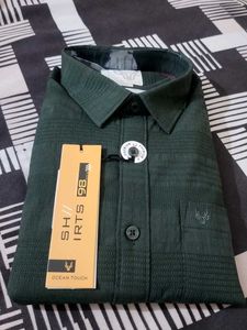 stylish Dark Green Dobby Lycra Cotton Shirt - Medi