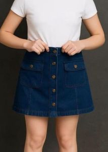 Denim Button-Front A-Line Mini Skirt