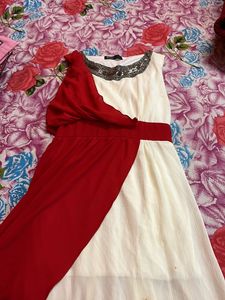 Chic Red & White Beaded Dress