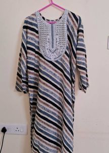 Striped Kurta with Embroidered Neckline