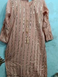 Peach Kurta Set with Sequin Detail