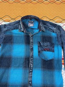 Men's Blue Plaid Denim Shirt