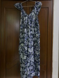 Floral Blue V-Neck Midi Dress