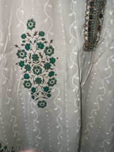 Elegant White Kurta with Green Floral Print