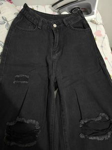 Stylish Black Ripped Wide-Leg Jeans