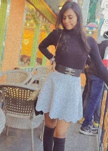 Grey Pleated Skater Skirt
