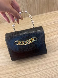 Chic Black Croc Embossed Clutch Bag